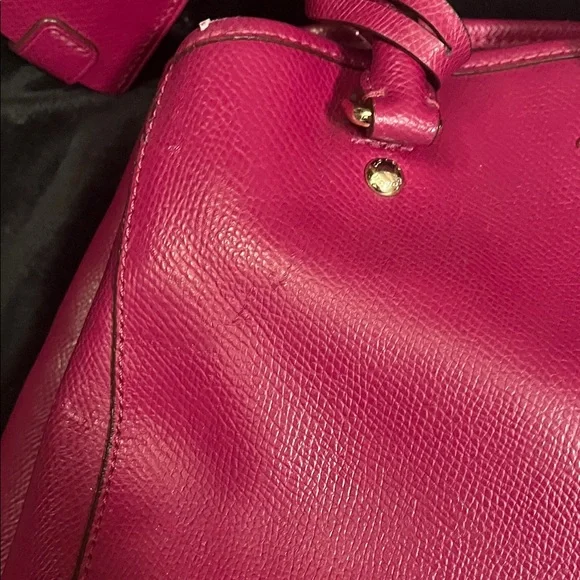Coach Magenta Leather Satchel with Scarf Accent Key Holder CALLOUTS - Picture 8 of 16